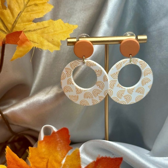 Rainbow Print Retro Hoop Earrings - Picture 2 of 15